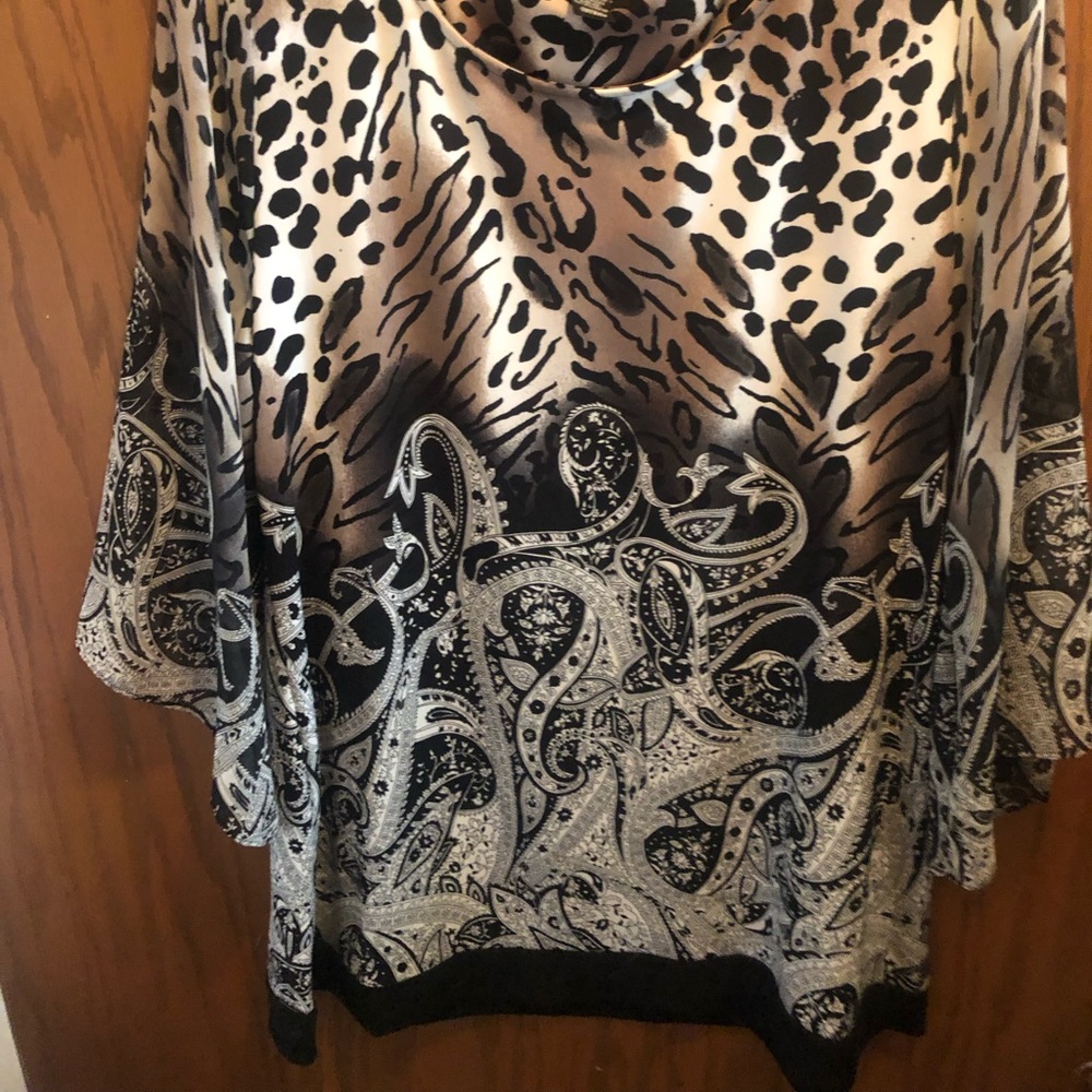 Women's Black and Cream tunic blouse L - Picture 3 of 3